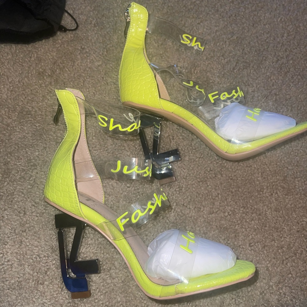 Shane Justin fashion house neon SJ heel